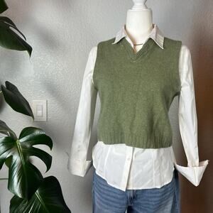 Vintage Wool Sweater Vest Sage Green Made in USA